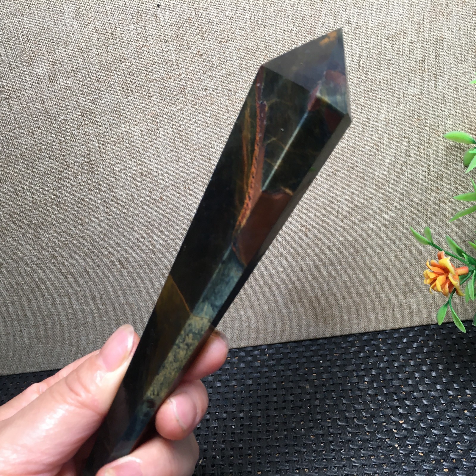 127g natural tiger-stone Quartz Crystal Wand Specimens fb1535