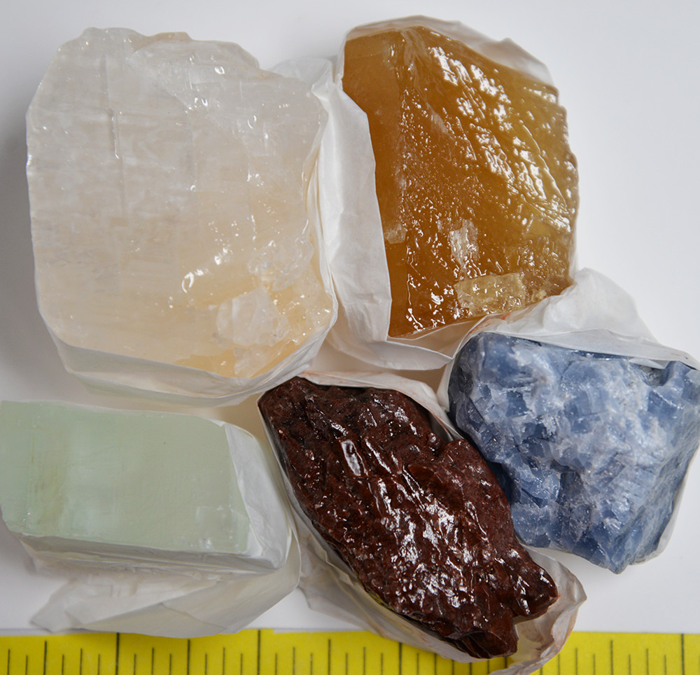CALCITE Specimens various colors 5 rough stones, 1-lb. LOT #204