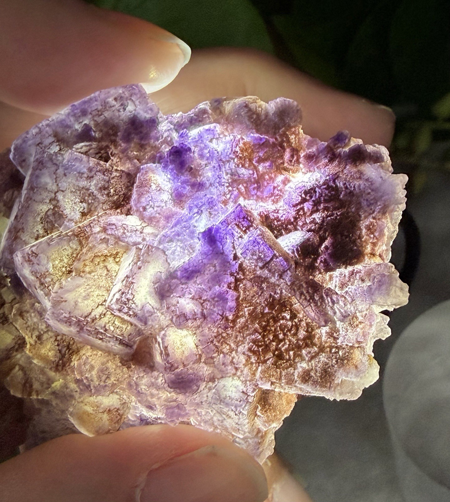 Crystal 58g Natural Coated Purple Window Cube Fluorite Specimen Mineral