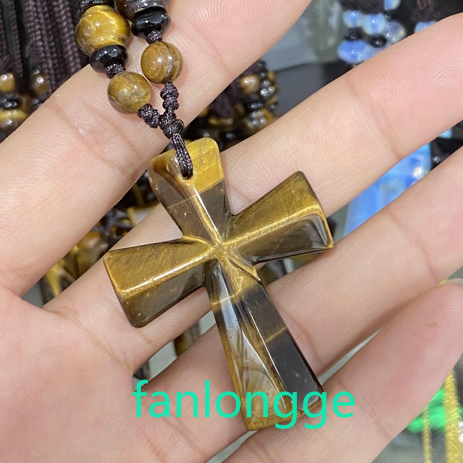 1.8″ Natural Tiger’s eye Cross Quartz Crystal Skull Carved Pendant Gift 1pc