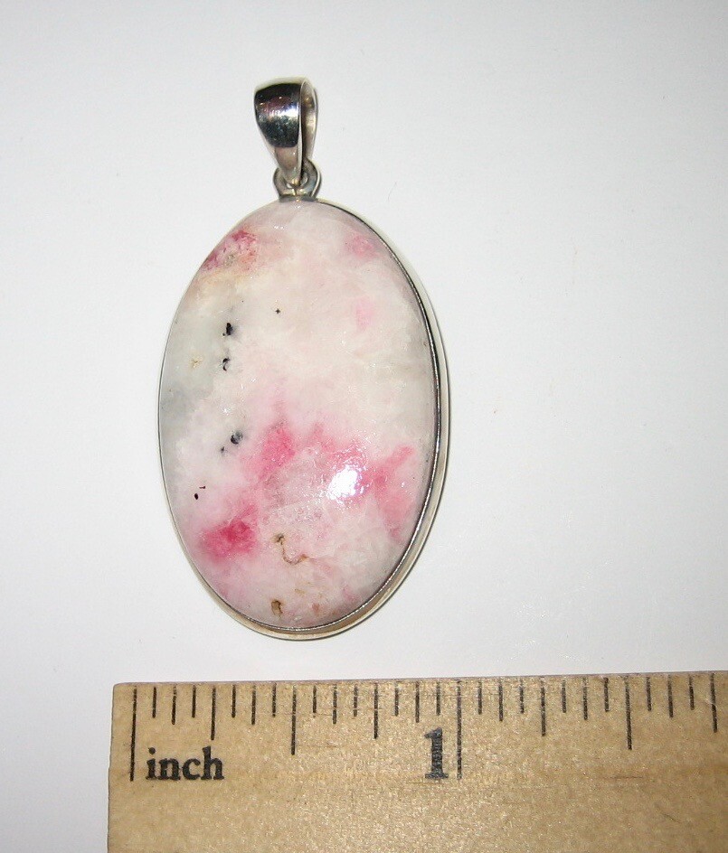 34x23mm RARE! POLISHED NATURAL TUGTUPITE STONE MINERAL SILVER PENDANT ~ 10.1g *A