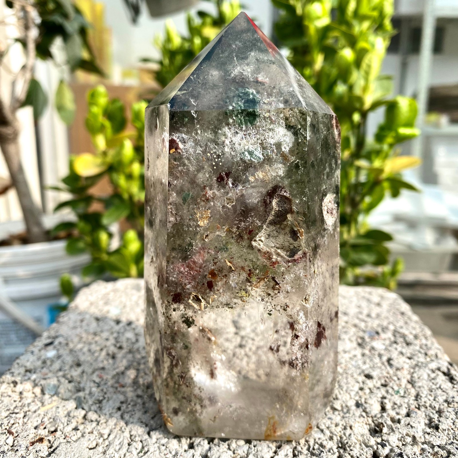 1.33LB Natural Green Ghost Phantom Quartz Crystal Obelisk Tower Rod restoration