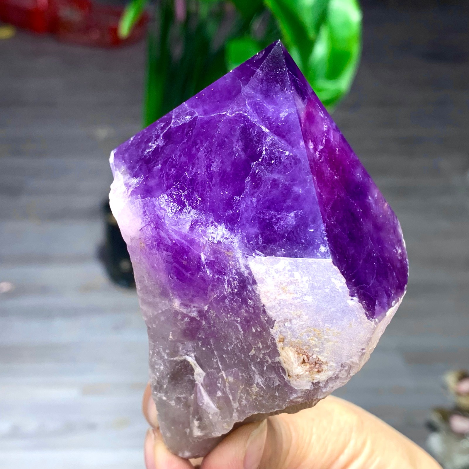 378G Natural Amethyst Quartz Crystal Single-End Terminated Wand Point Healing