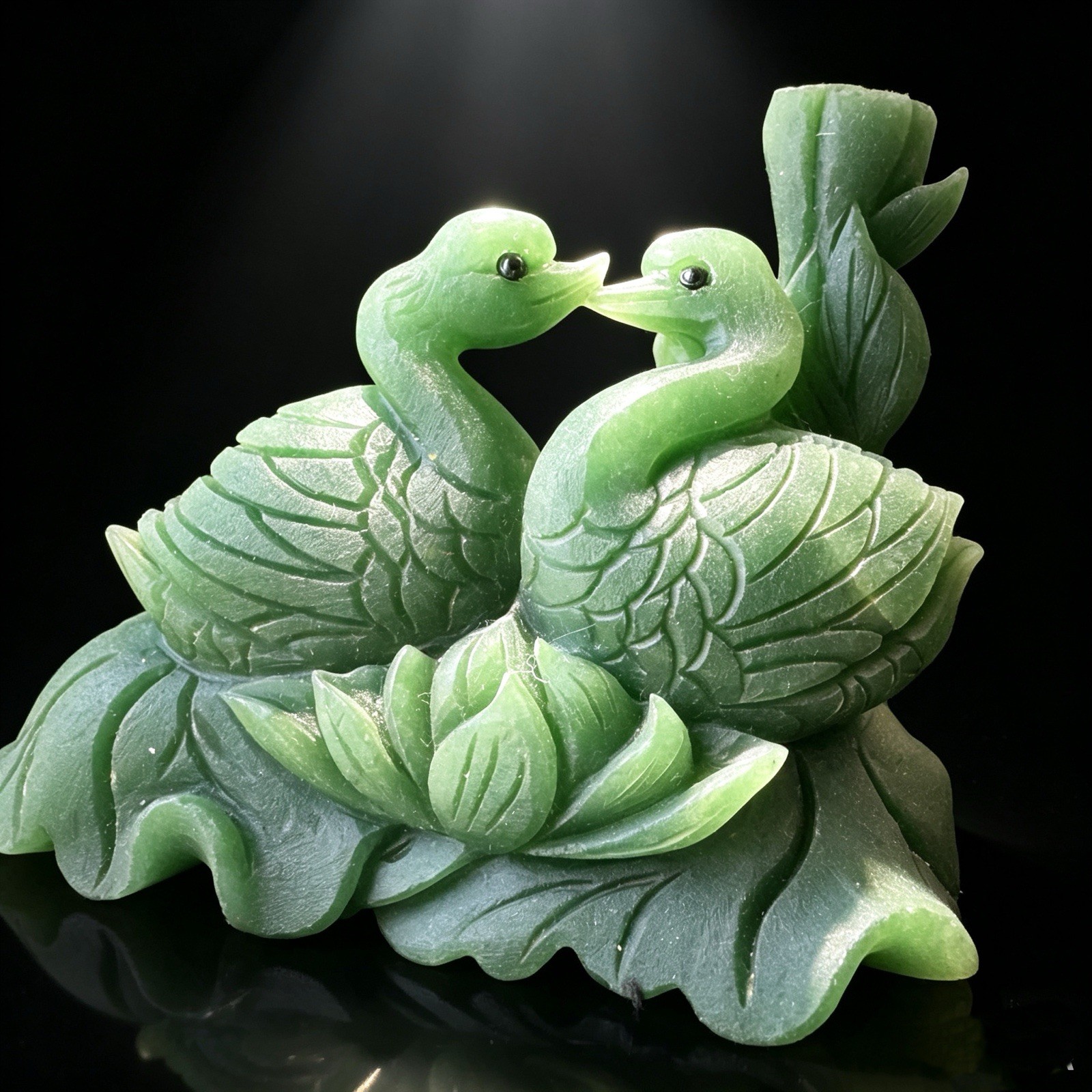 Hand Carved Natural Green Aventurine Swans Figurine Lovers Stone Sculpture 5.3in