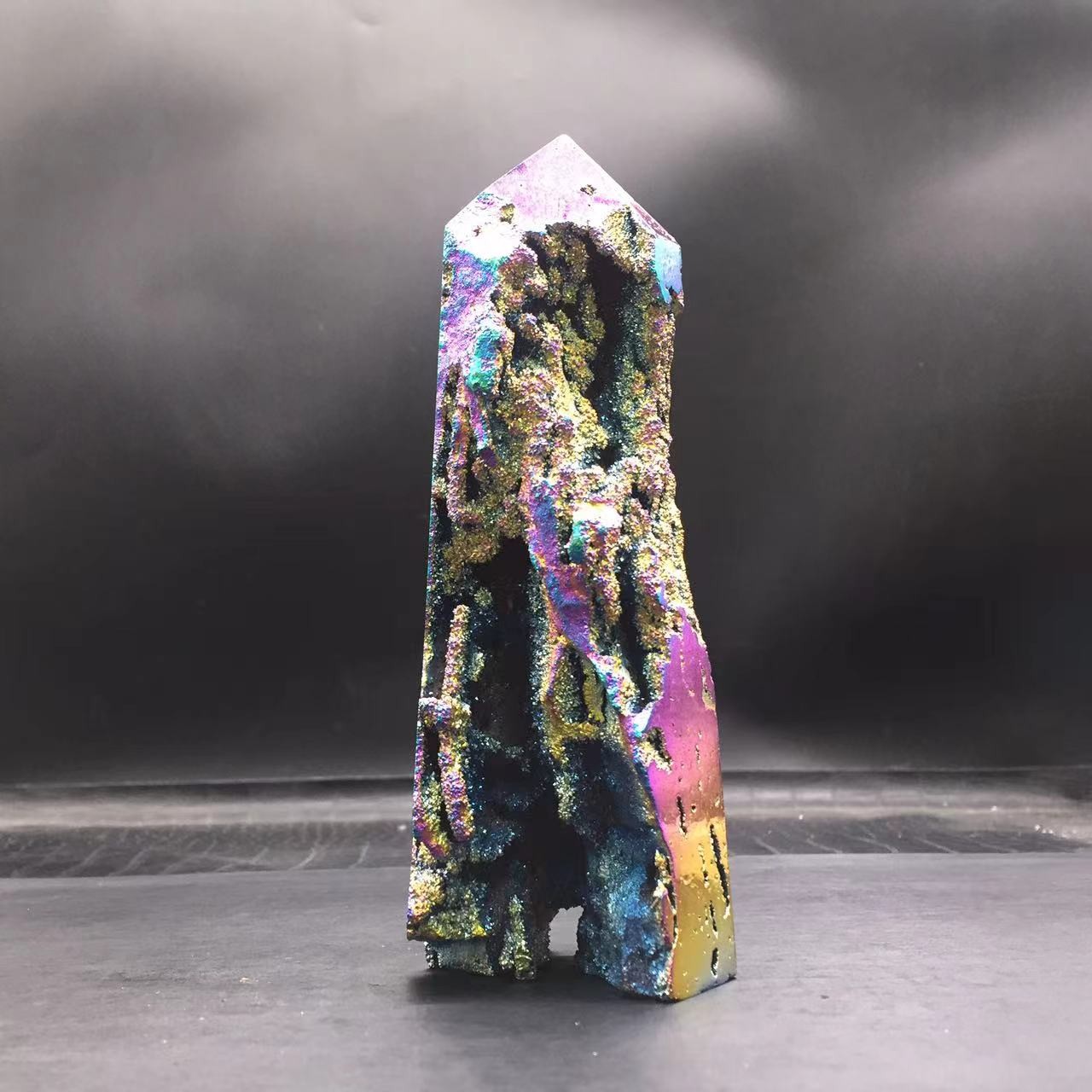 Angel Aura Natural Sphalerite Crystal Geode Point Pillar Healing Decorate