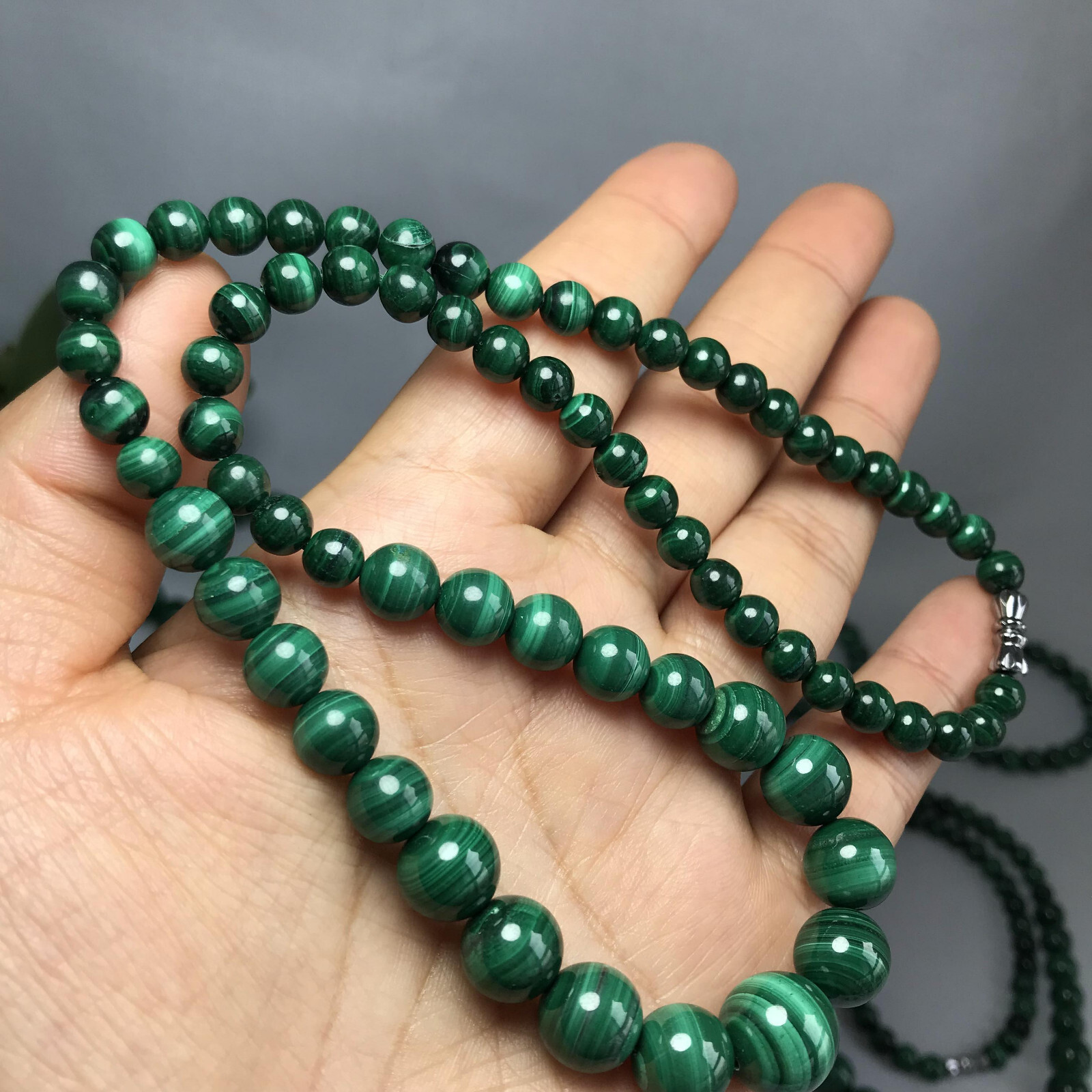 Natural malachite Tower Chain Necklace Polish Crystal sphere Specimen 6-12mm 55g
