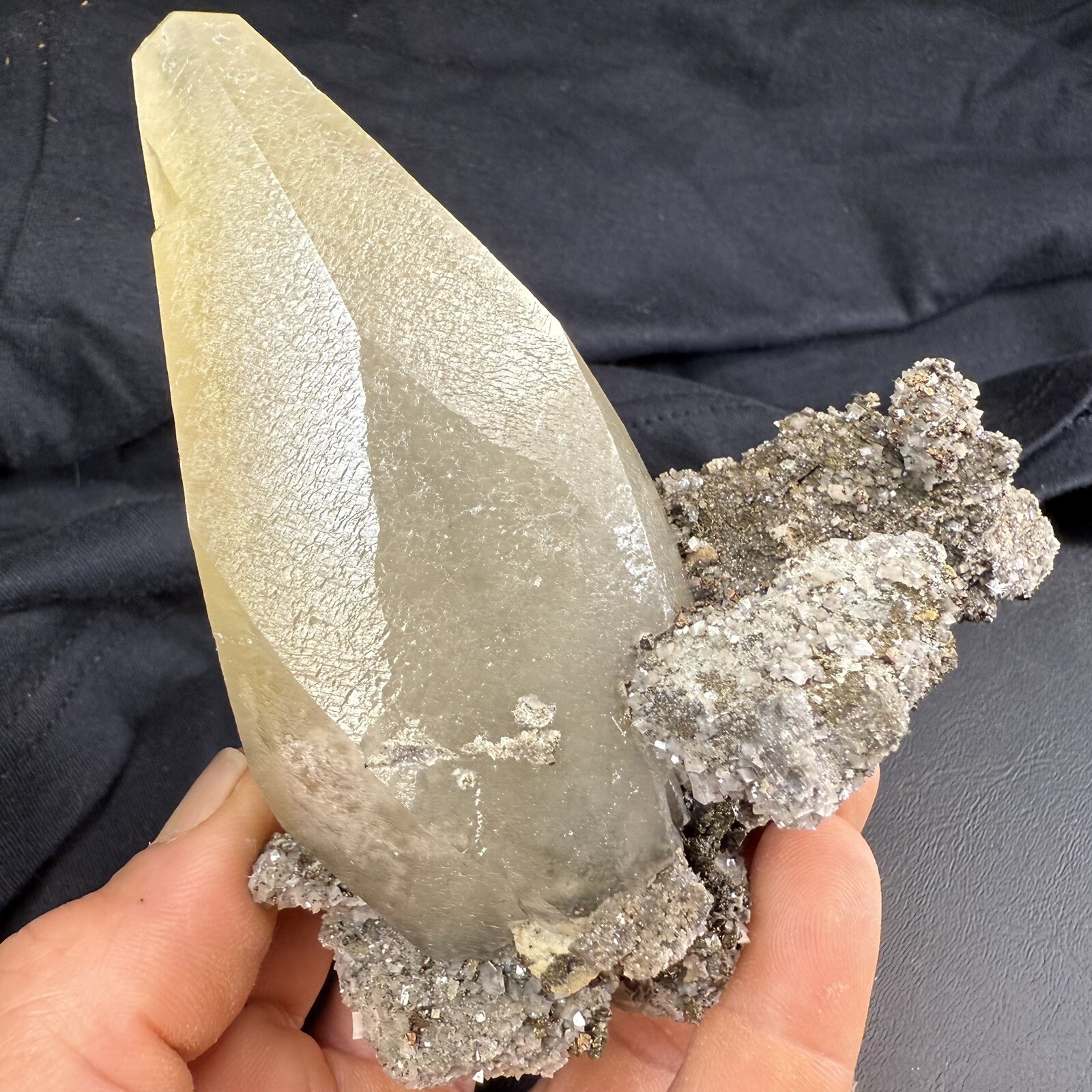 Phantom Calcite Crystal on Chalcopyrite Pyrite Dolomite on Matrix / Missouri