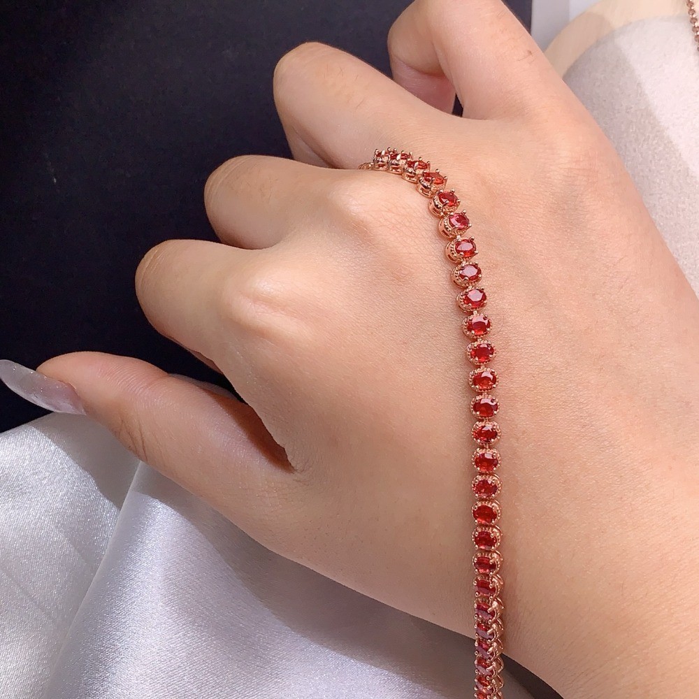 Natura Red Sapphire bracelet Gemstone jewelry S925 Silver Plated 18K Gold Gift