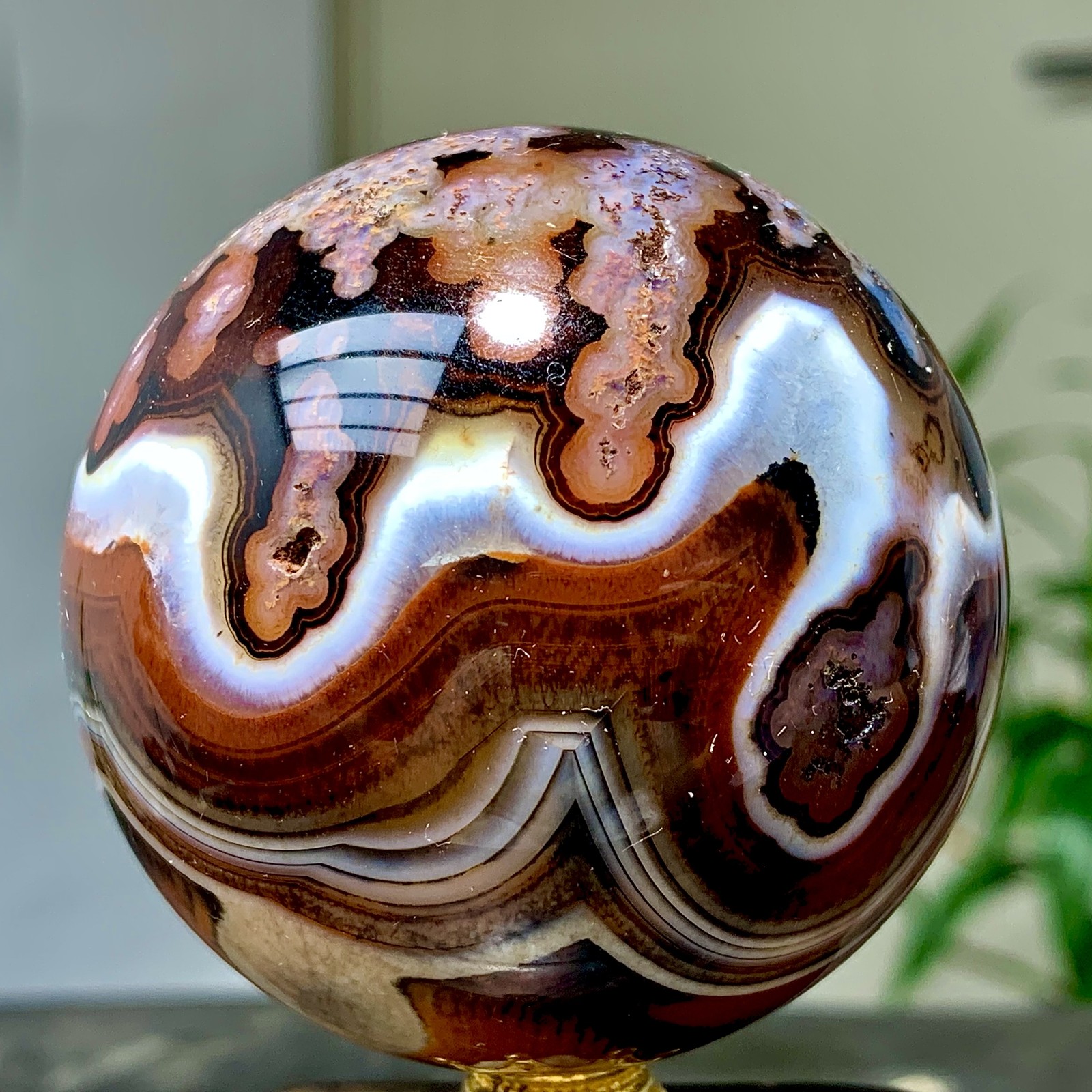 300G Natural red stripe agate sphere Crystal Ball Madagascar mineral