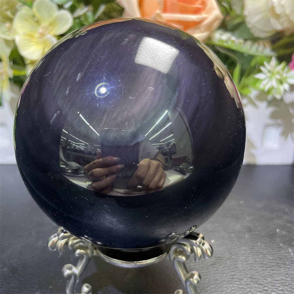 2LB 3.5″ Natural Rainbow Obsidian Sphere Ball Carved Crystal Quartz Decor Reiki