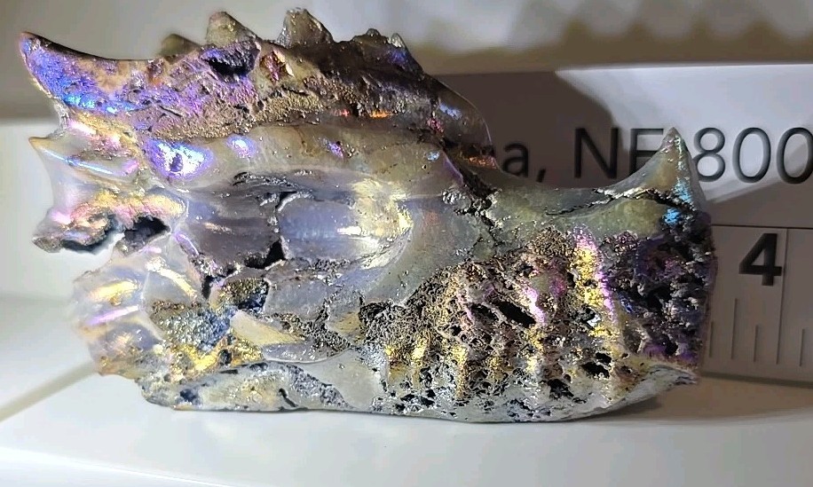 Dragon Head Carving In Aura Sphalerite 4″ 9Oz. Rainbow Aura Coated Natural Stone