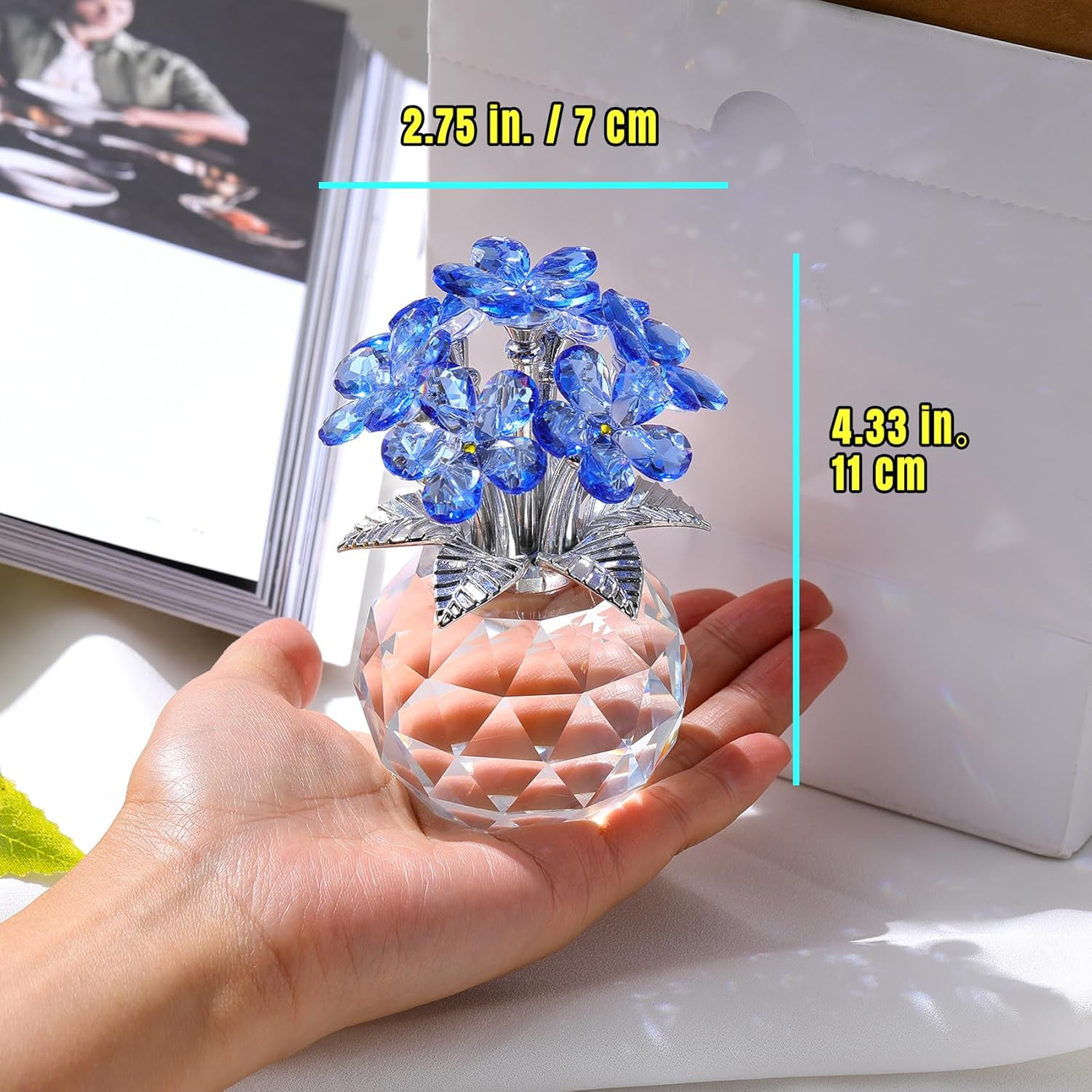 Blue K9 Crystal Forget Me Not Flowers, Meaningful Remembrance Gifts, Birthday Gi