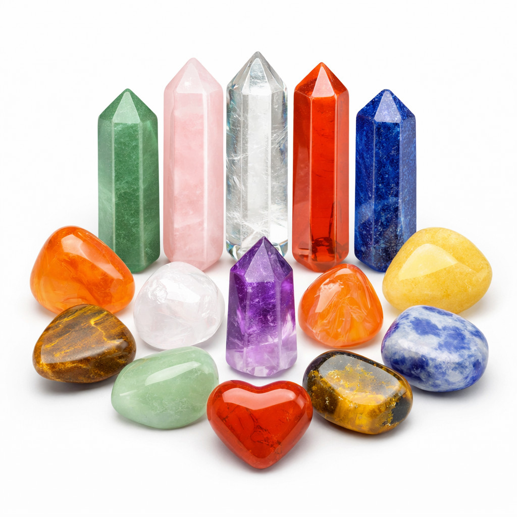 14PCS Natural 7 Chakra Crystal Points Set Healing Stones Reiki Yoga Gift Box