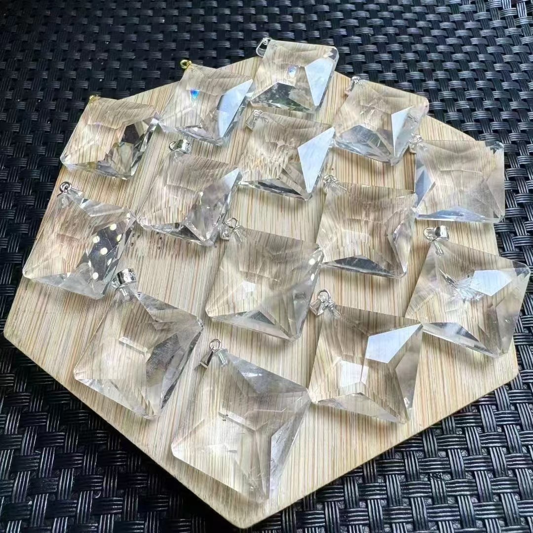 1pc Natural clear crystal rhombus pendant S925 silver reiki healing