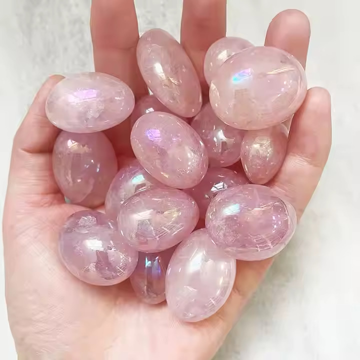 3pcs Aura Rose Quartz Tumbled Crystal Stones High Quality Natural Crystal