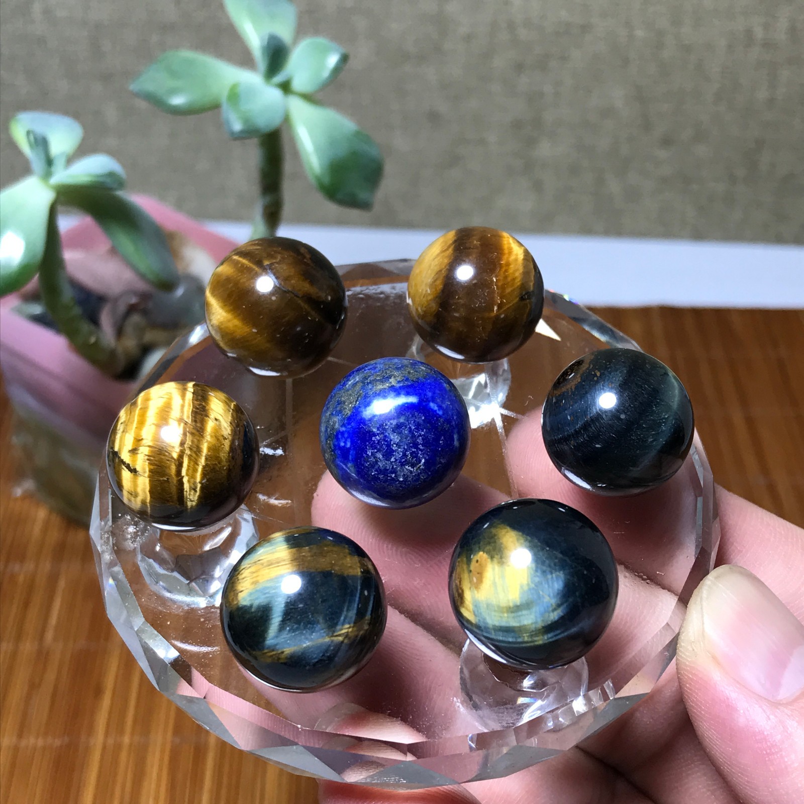 Natural lapis lazuli tiger eye gemstone Seven Star Array Specimen base 1310