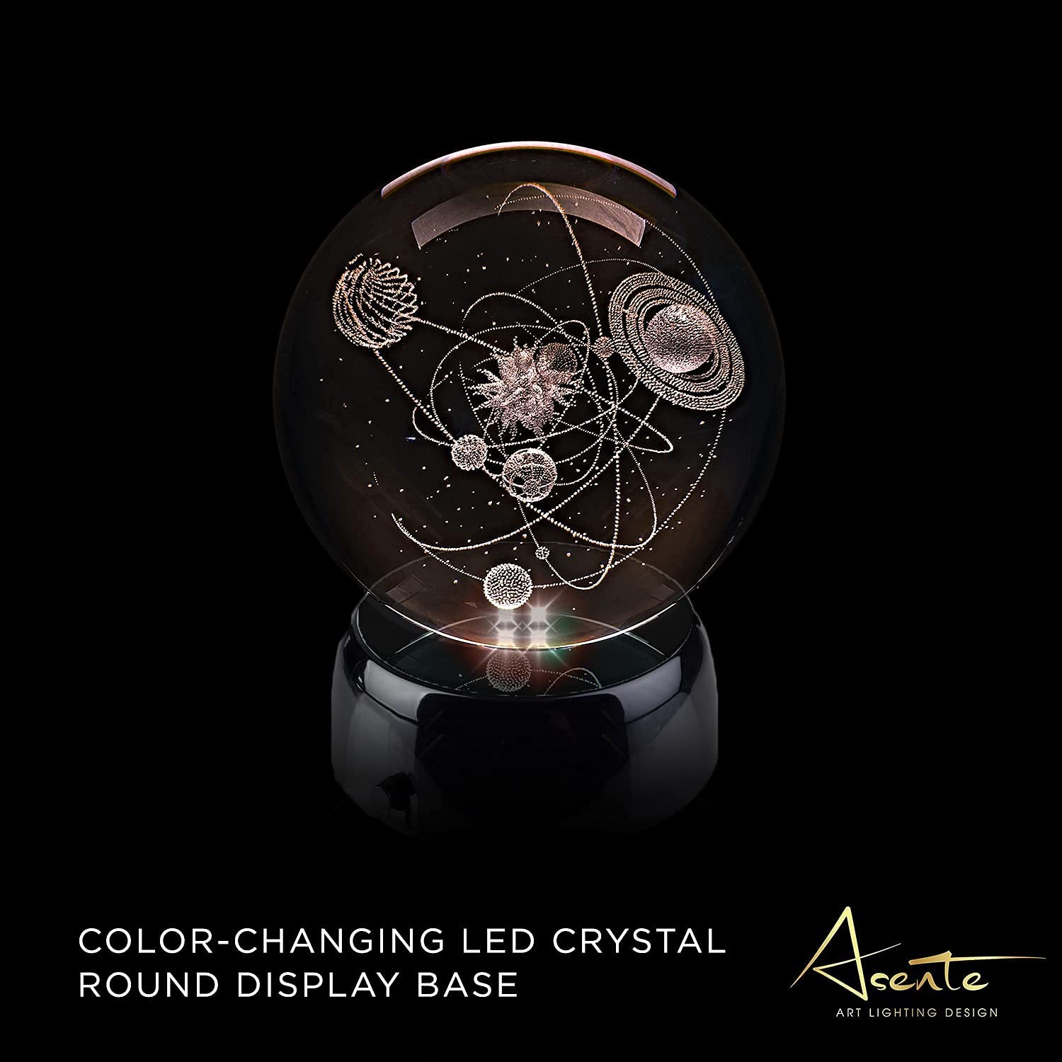 4 LED Crystal Round Display Base w/ Mirror Top – Lighted Stand for Crystal Ar…