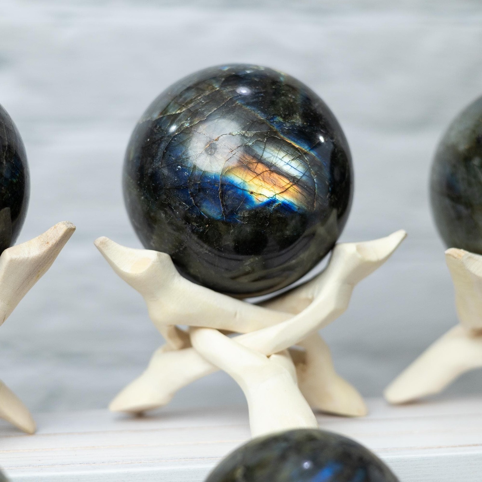 Labradorite Sphere with Stand Polished High Flash Crystal Ball Natural Stone