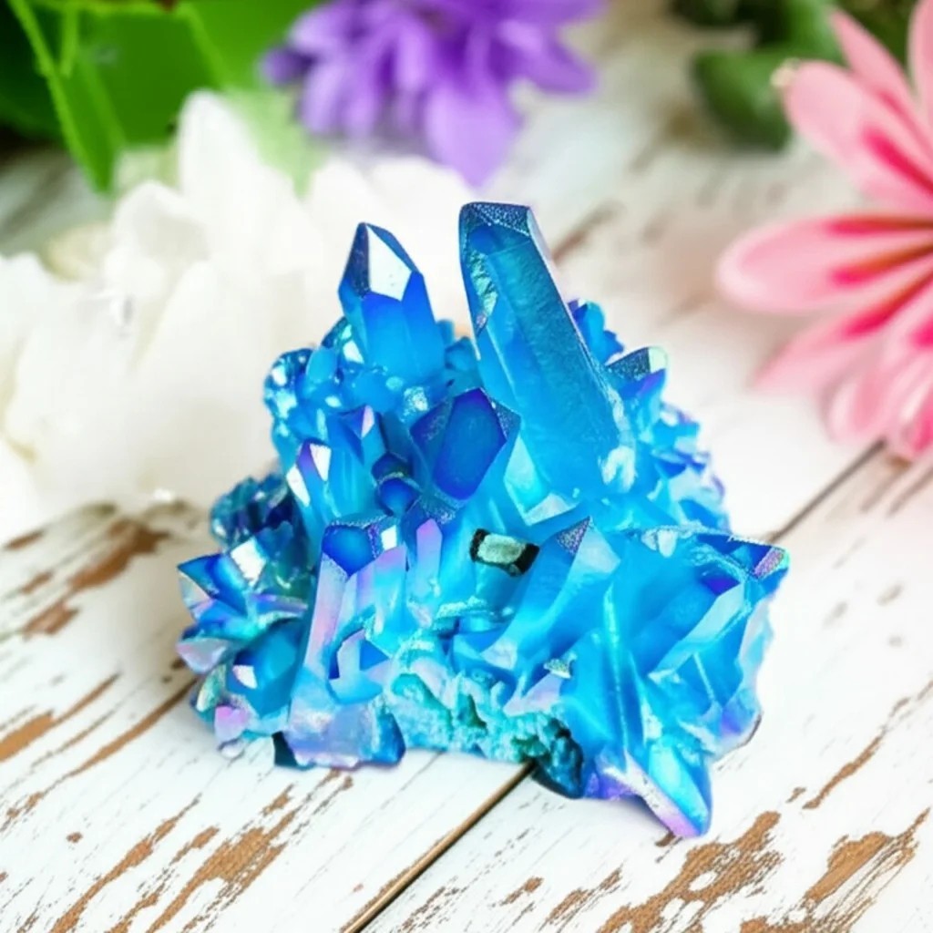 Angel Aura Blue Crystal Quartz Cluster Mineral Specimen Reiki Healing Decoration