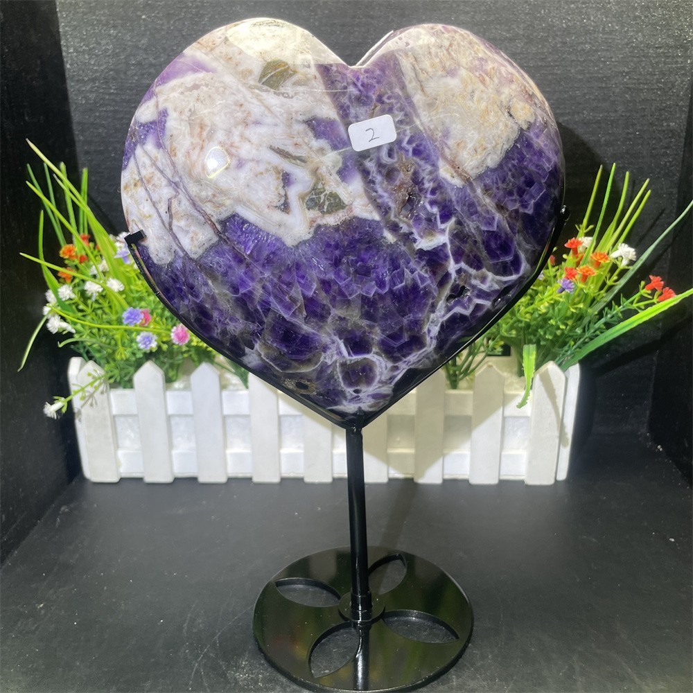 5.4LB 6.6″Natural Dream Amethyst Heart Crystal Healing Decor Ornament +Stand