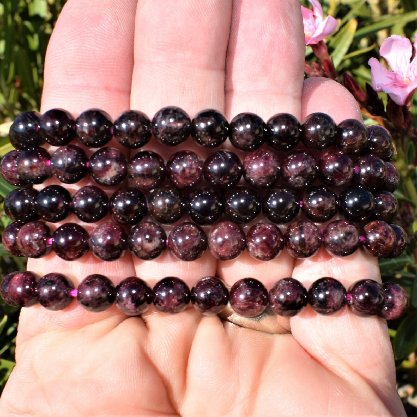 Premium CHARGED Rhodolite Garnet Crystal 7-8mm Bead Bracelet + Selenite Heart