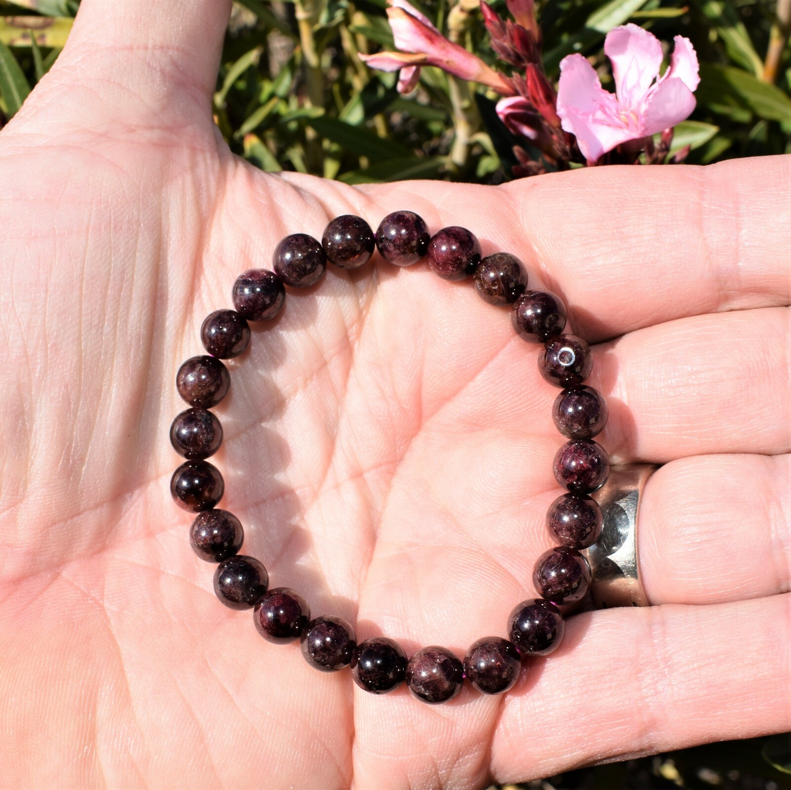 Premium CHARGED Rhodolite Garnet Crystal 7-8mm Bead Bracelet + Selenite Heart