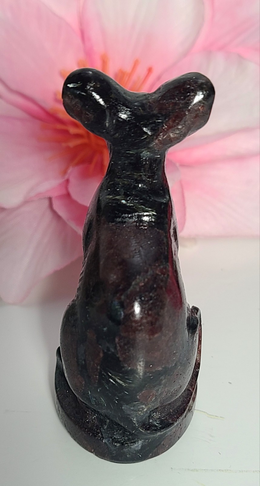 3″ 108g Garnet Arfvedsonite Egyptian Hairless Cat Crystal Stone Carving Statue