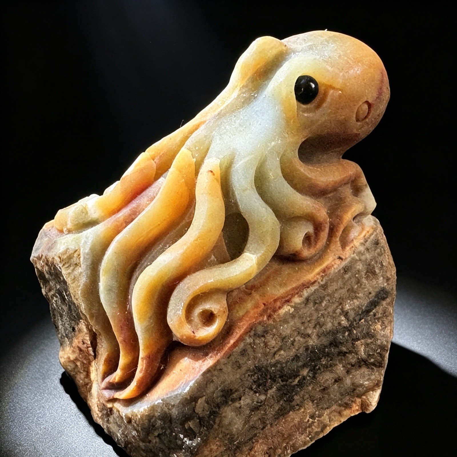 Carved Natural Amazonite Octopus Figurine, Sea Animal Crystal Collectible Decor