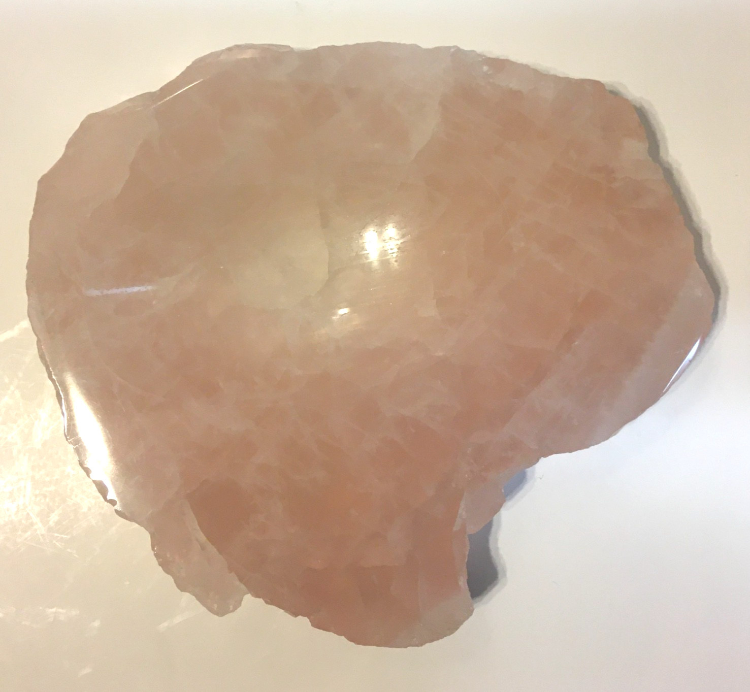 Solid Rose Quartz Crystal Bowl Trinket Dish Pink Gemstone Vanity Tray Raw Edge