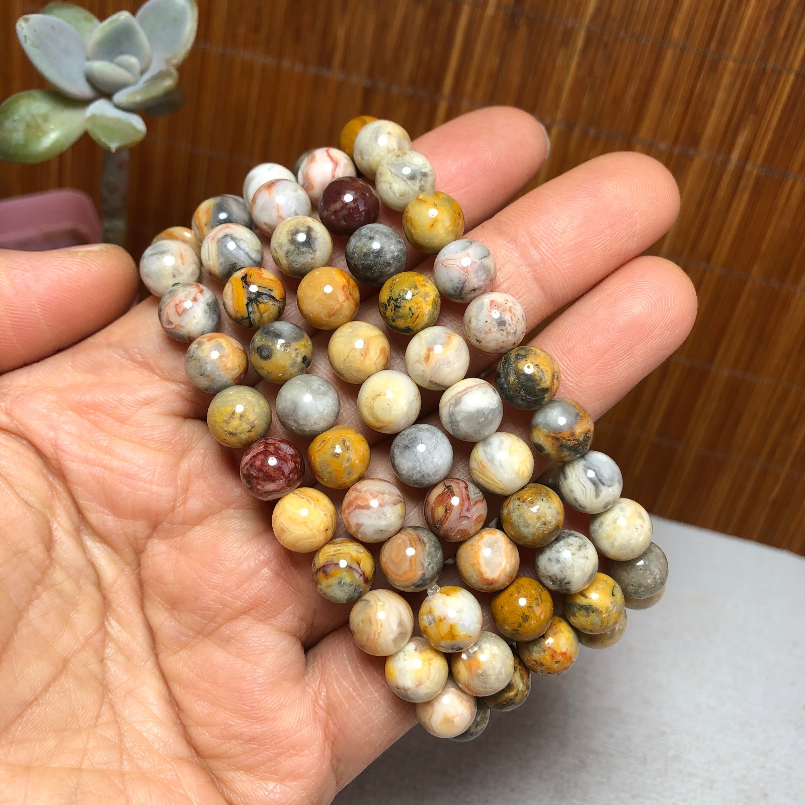 5Pcs Wholesal Natural Crazy agate bracelets Crystal ball sphere 8mm
