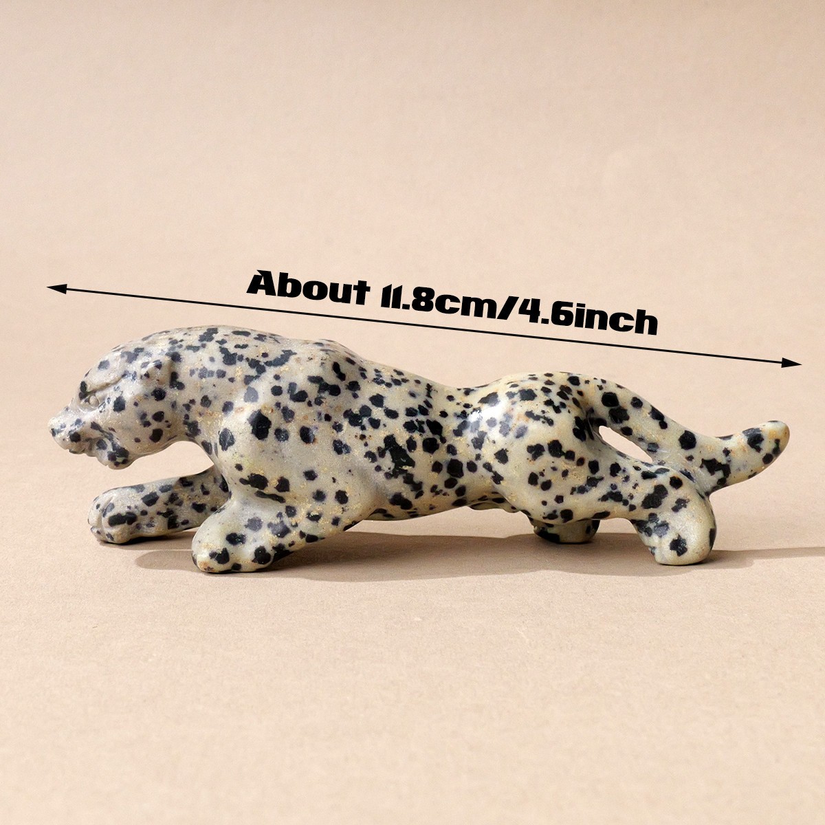 Natural Dalmatian Jasper Leopard Statue Hand Carved Crystal Animal Stone Home