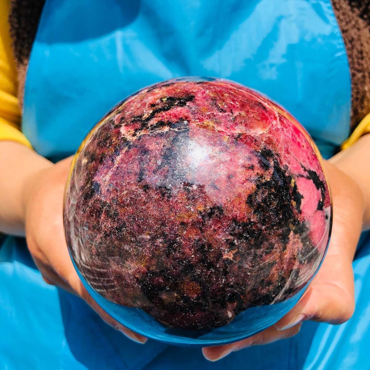 5.85 LB Natural Rhodonite Crystal Sphere Pink Black Healing Gem Stone 4777