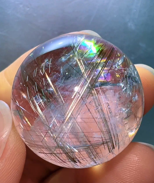 26mm Natural Rainbow Rutilated Quartz Sphere Crystal Ball Reiki Healing Decor