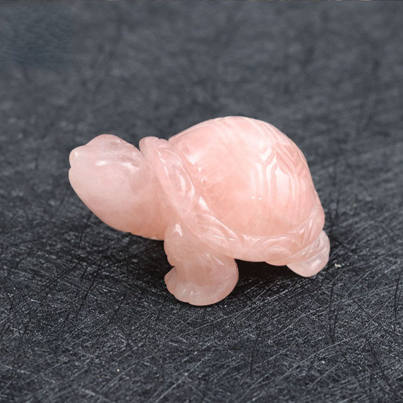 Natural Rose Quartz Crystal Carved Tortoise Reiki Gemstone Turtle Figurine Gift