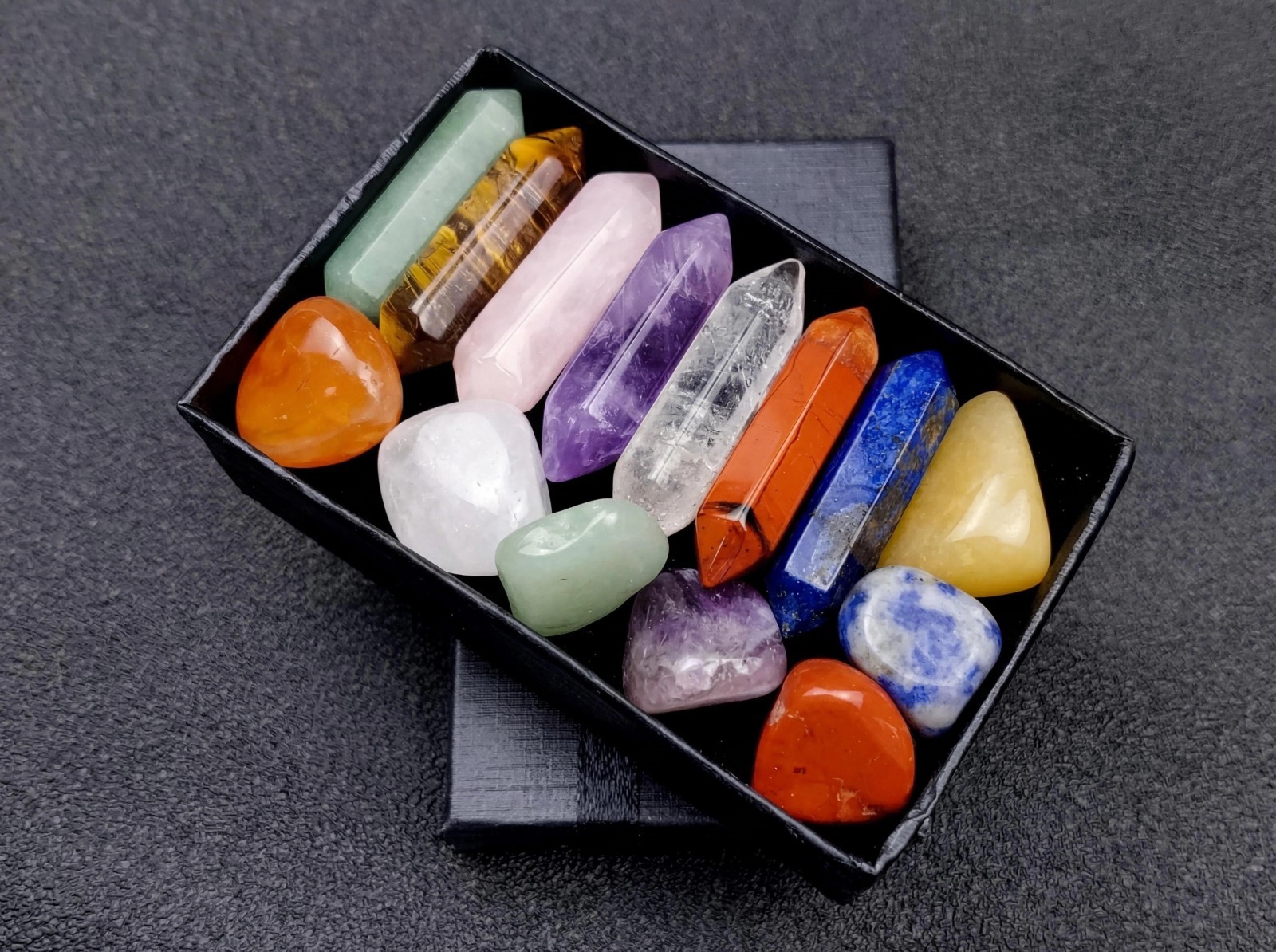 14PCS Natural 7 Chakra Crystal Points Set Healing Stones Reiki Yoga Gift Box