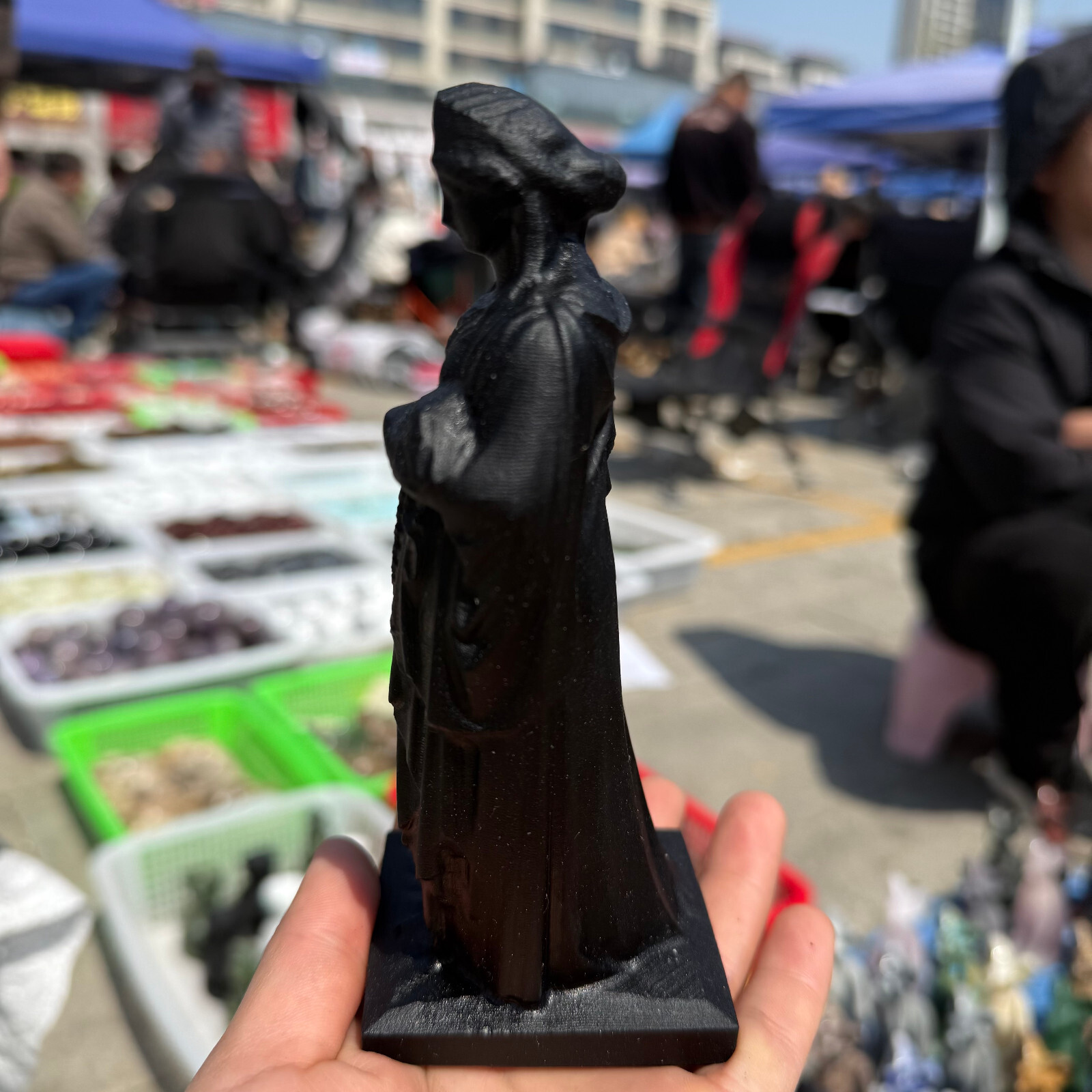 6″ natural Obsidian Virgin of Greece Skull Quartz Crystal Carved Reiki Healing