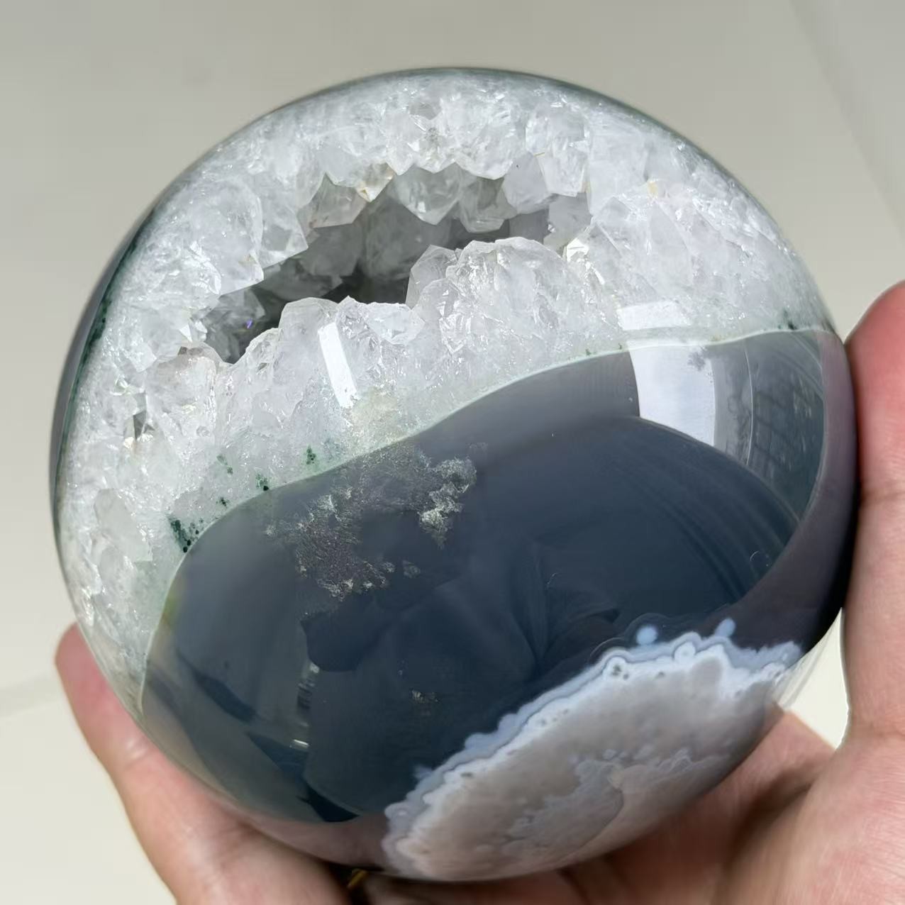 2.4LB 3.7″ A+Natural Agate Sphere Crystal Druzy Ball Healing Table Decor