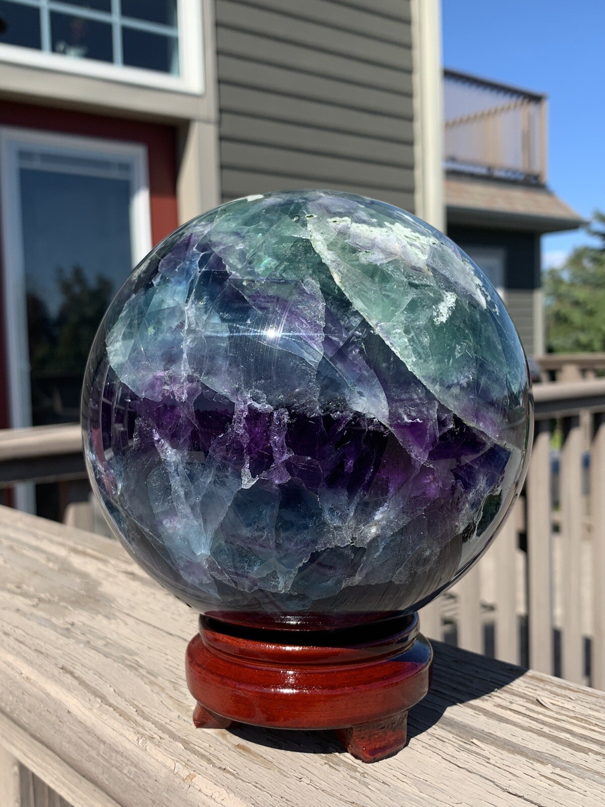 4,095g Rainbow Fluorite *HUGE* Sphere w/Stand •Over 9 Pounds *U.S. Based*