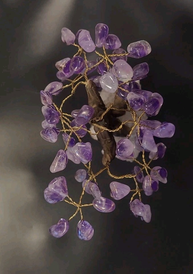 Amethyst Crystal Gemstone Bonsai Tree of Life Chakra Crystal Base 7″ (B1-F13)