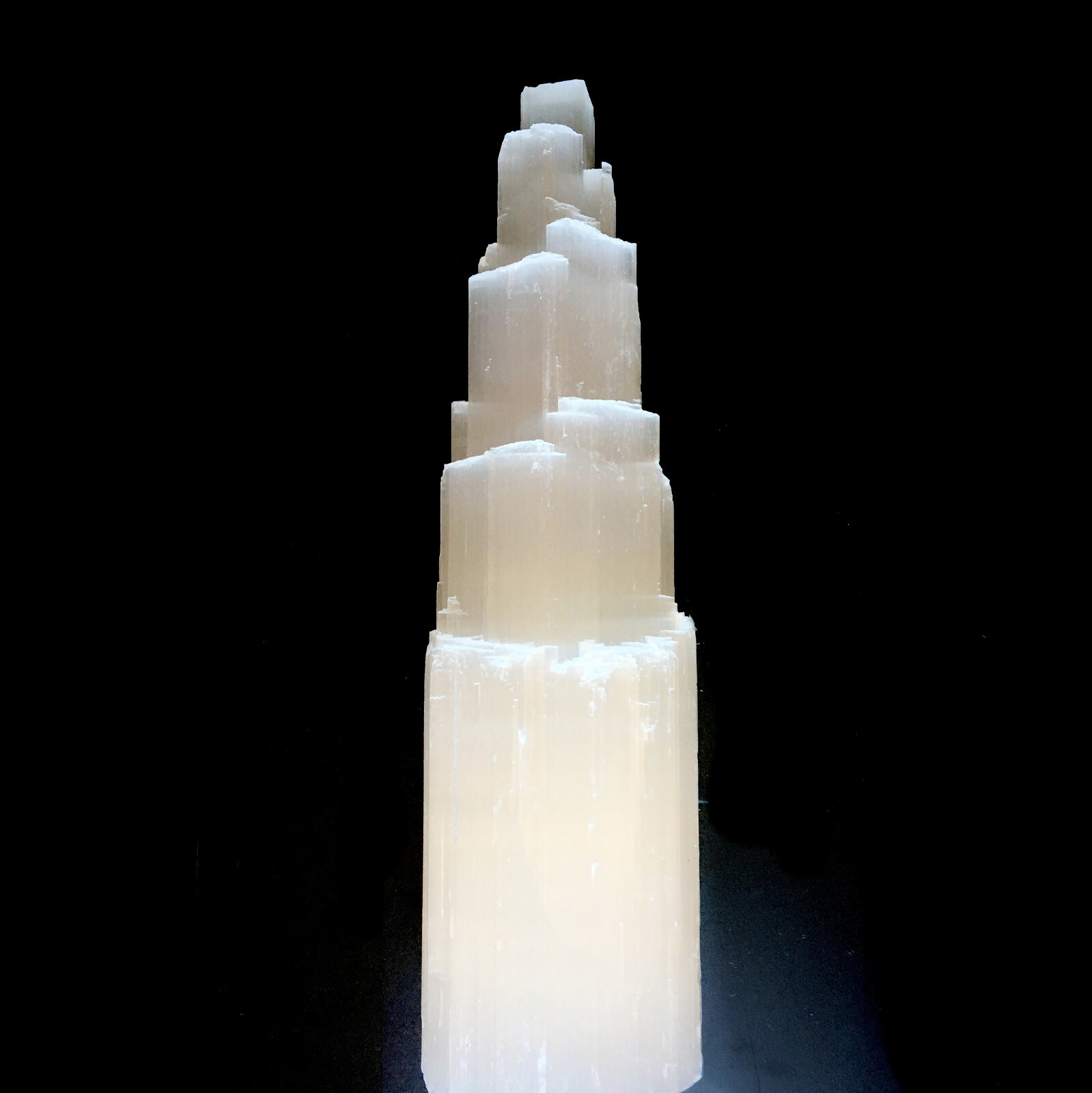 Large Selenite Tower Lamp ” Tall Natural Crystal Display White Light LED Cord Bu