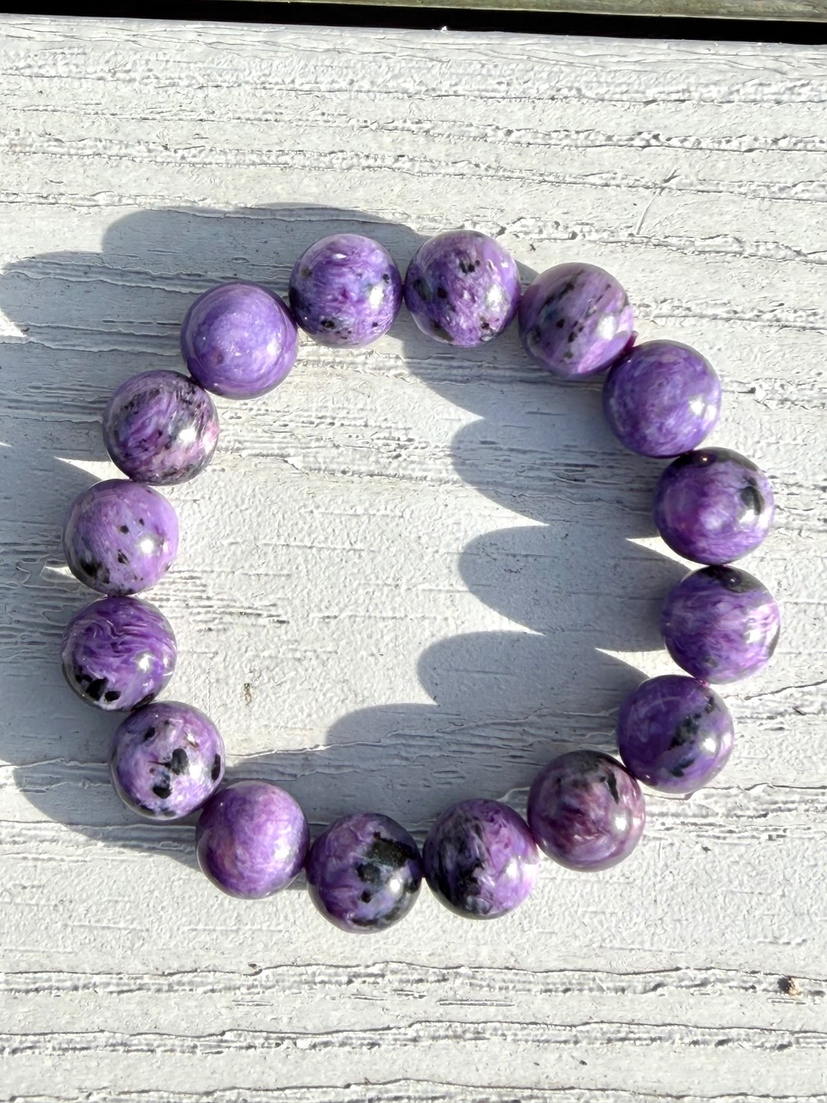 Stunning Charoite Polished 13mm Round Bead Stretch Bracelets 50 Grams