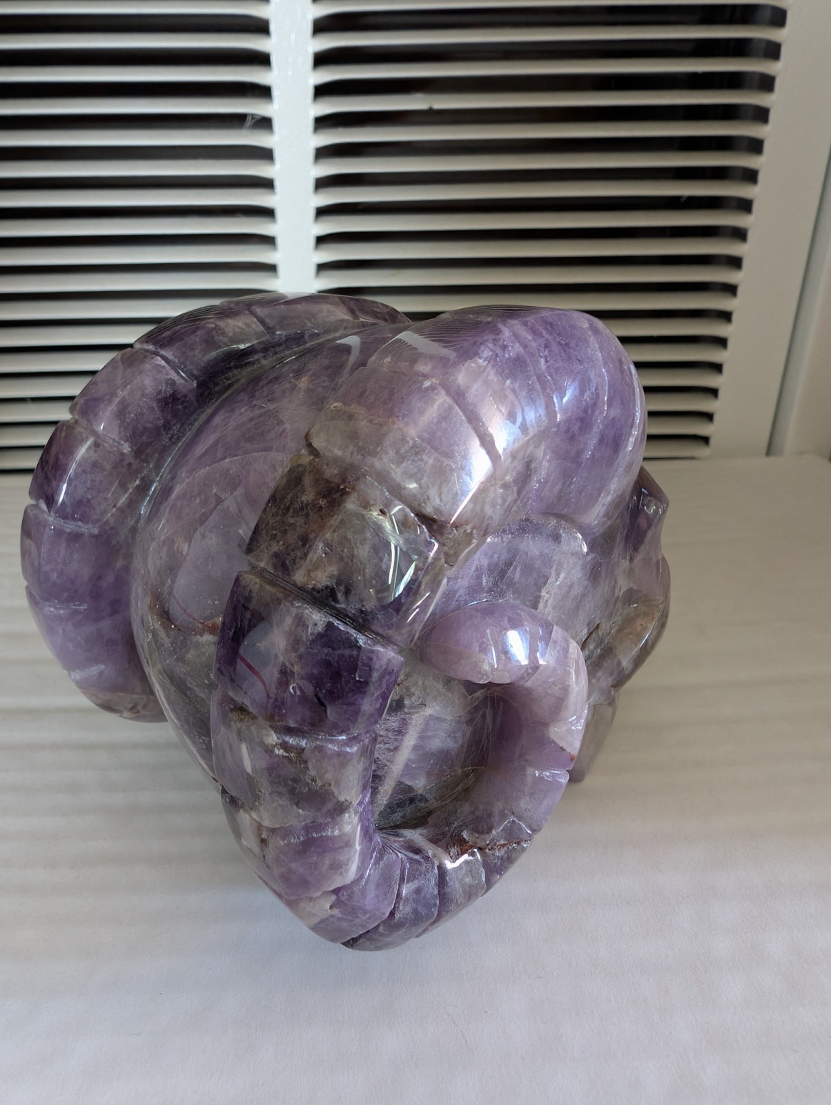 1.09kg Natural Dream amethyst Carved Rams Horn Human Skull Quartz Crystal