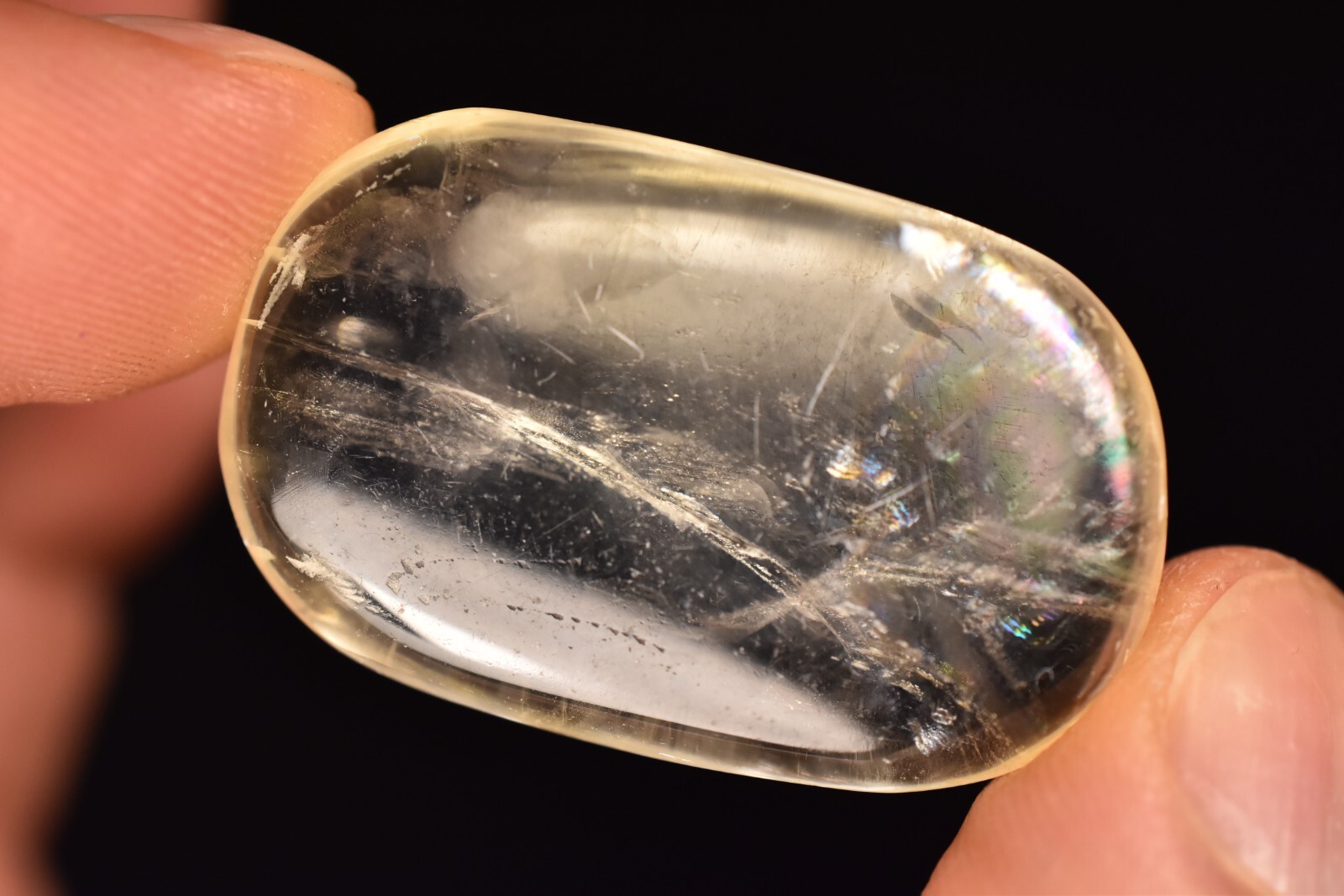 *YELLOW OPTICAL CALCITE* Palm Stone 3.8cm 14.5g Clear Flat Thumb Healing Crystal