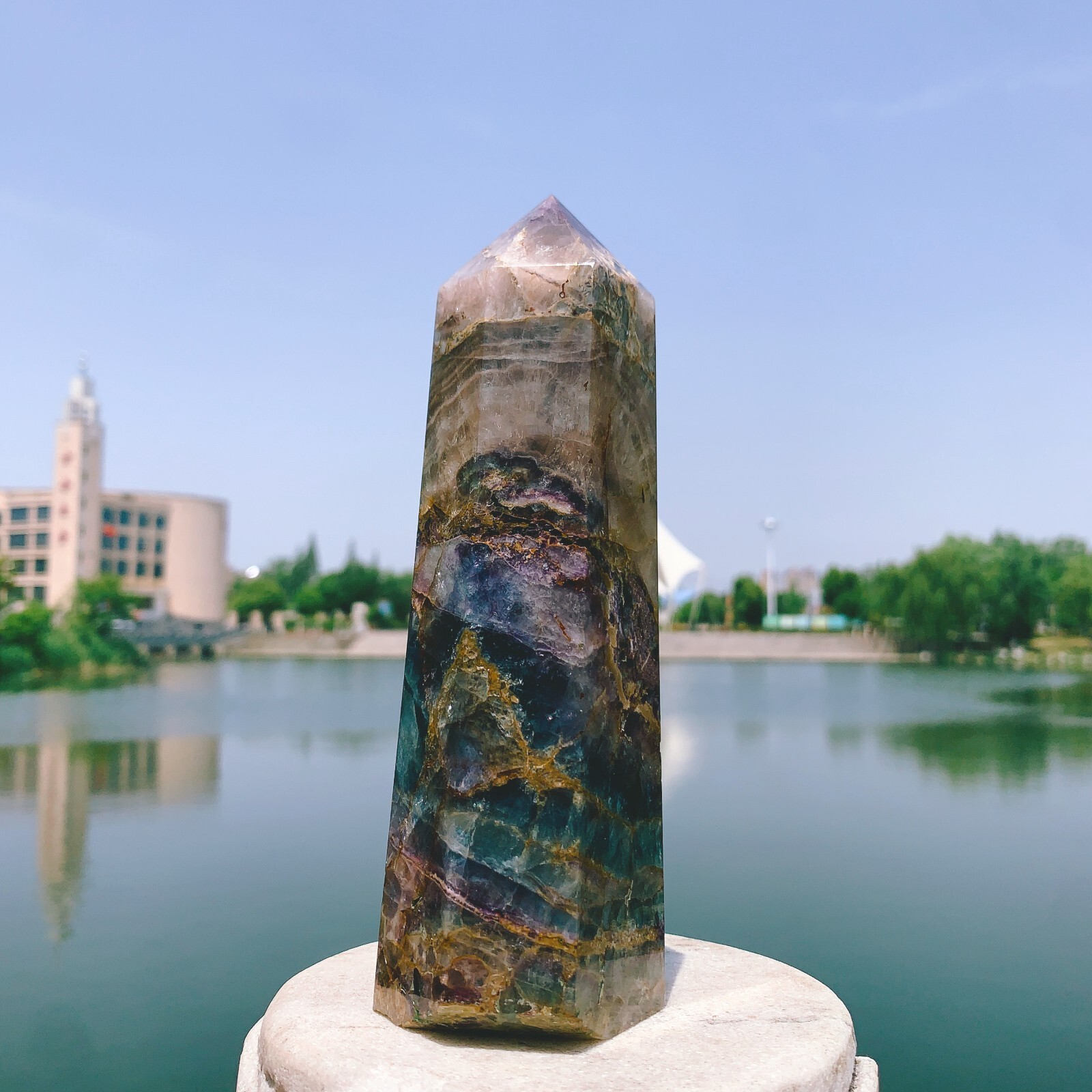 1.92LB Natural color fluorite crystal obelisk point specimen healing