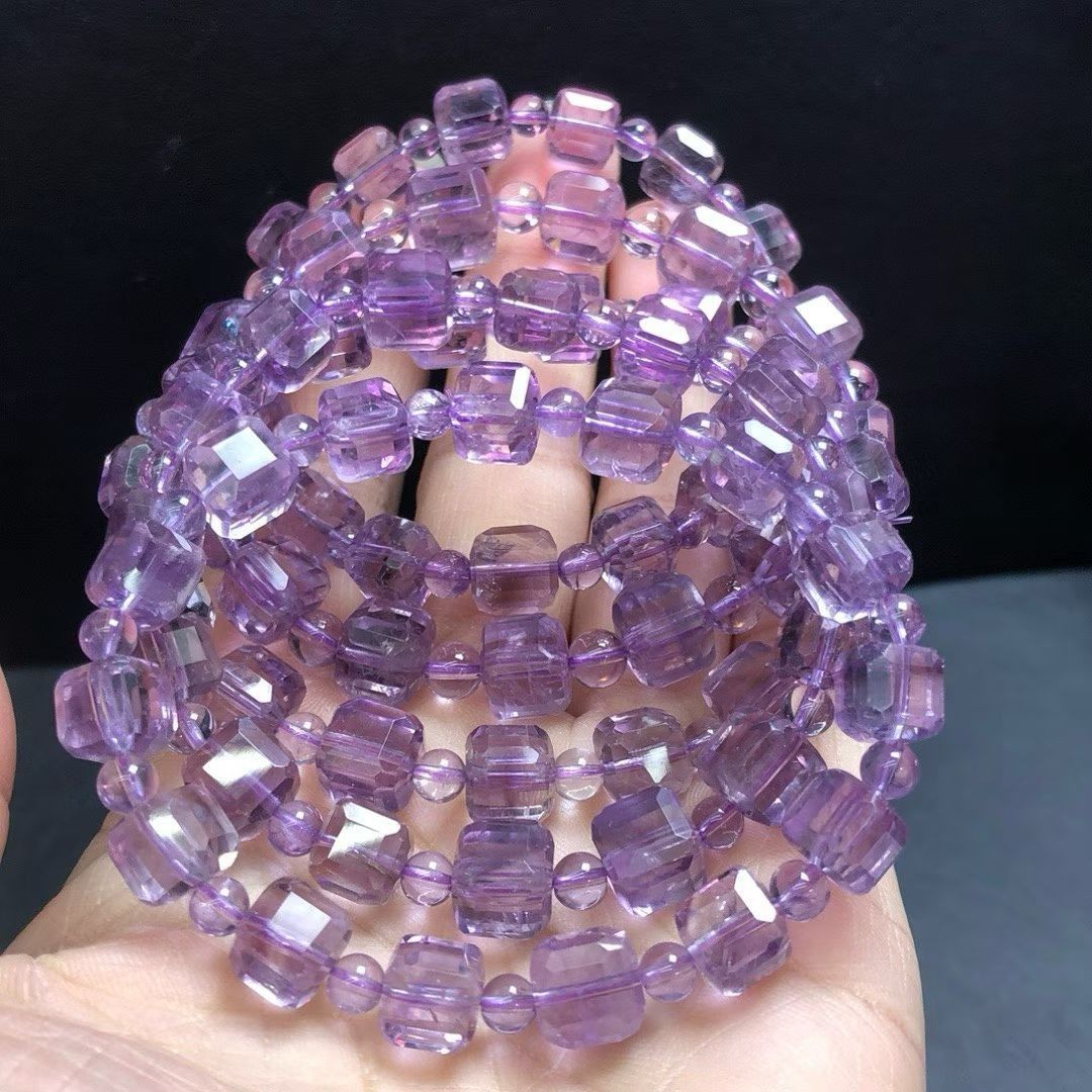 Nature Amethyst Quartz Cube Bracelet 7mm Healing Reiki 1pcs