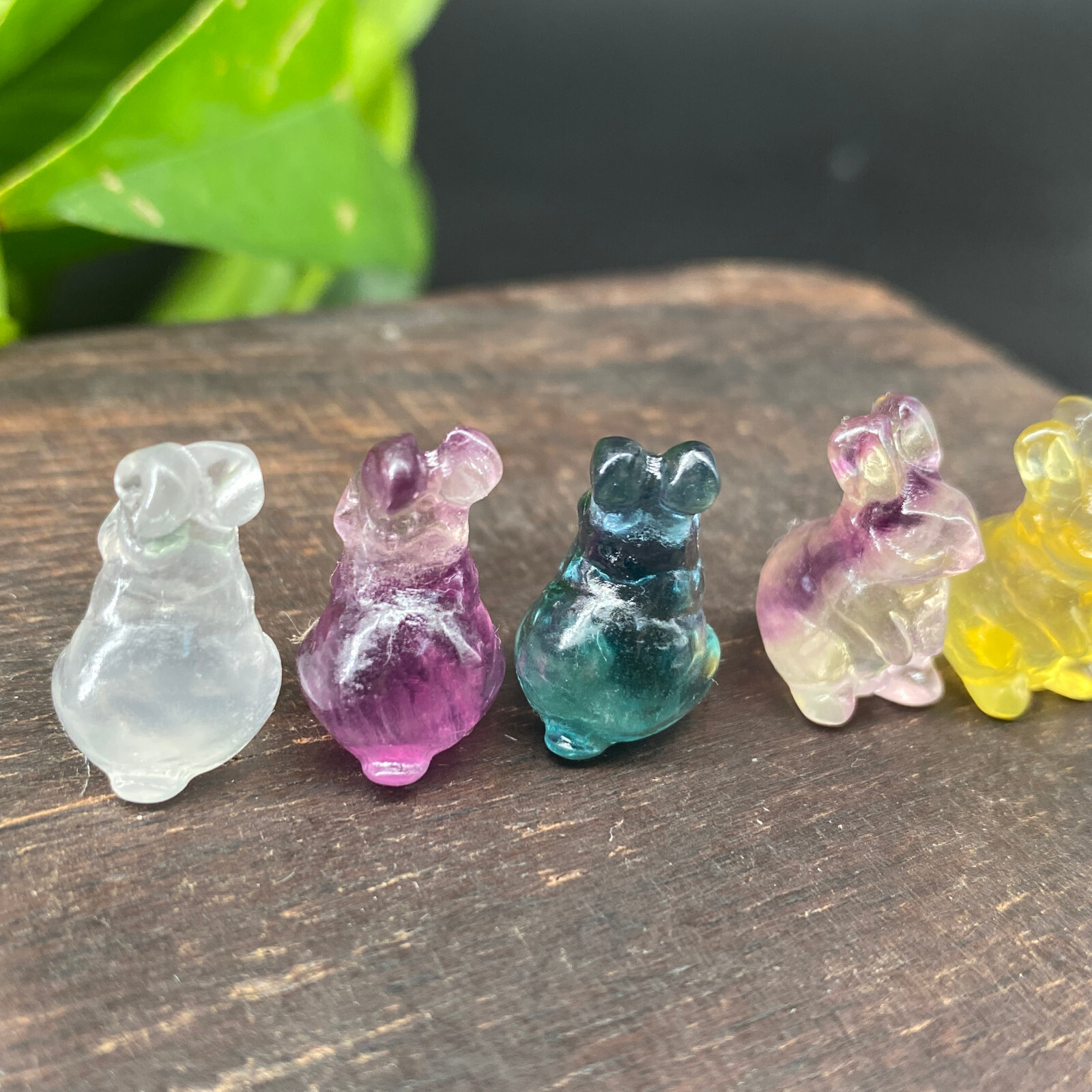 5pc Natural fluorite carved mini rabbit quartz crystal reiki healing