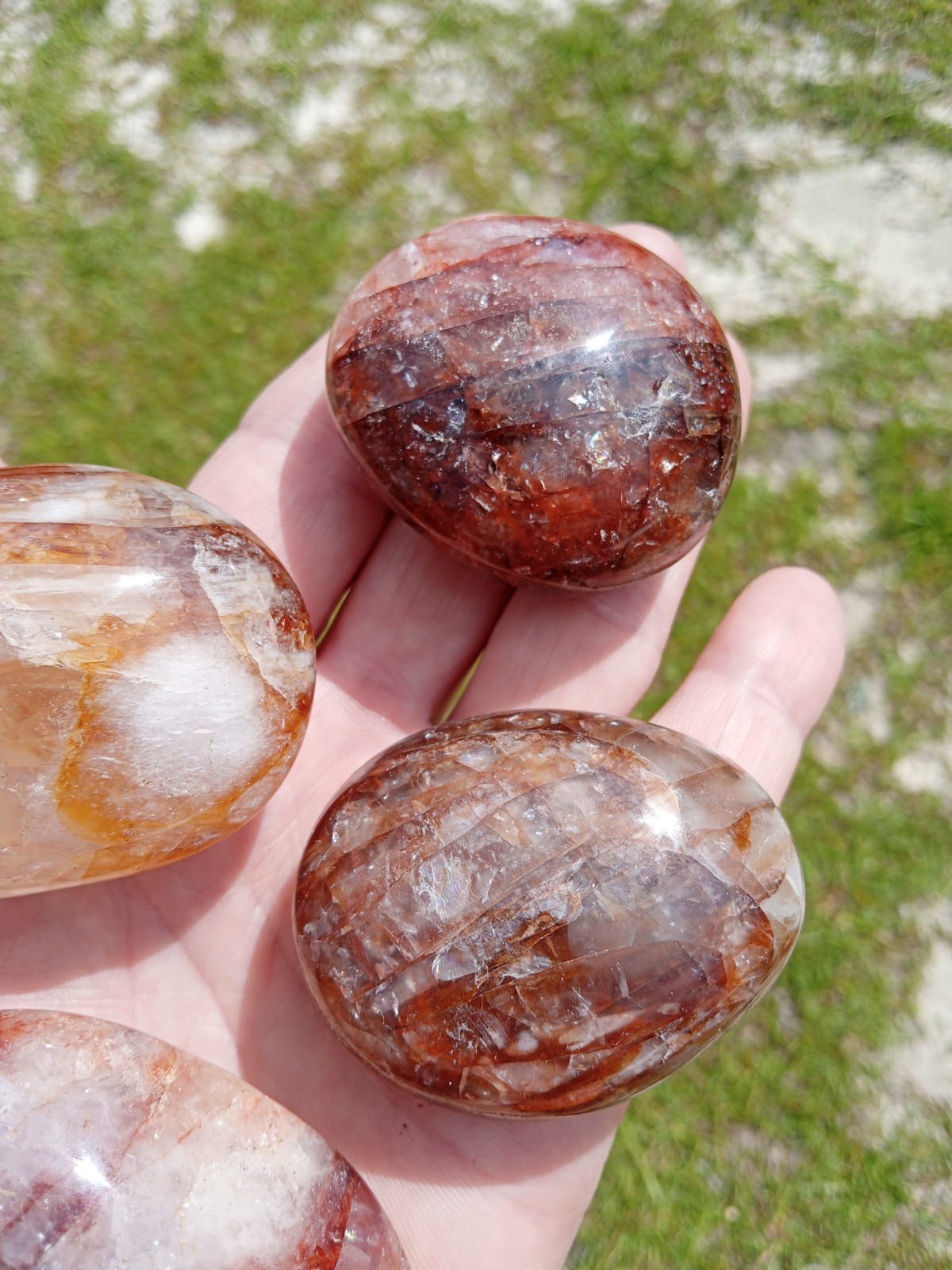 4 Hand Polished Hematoid Fire 🔥 Quartz Palm Stones! Healing, 1 Pound! X3
