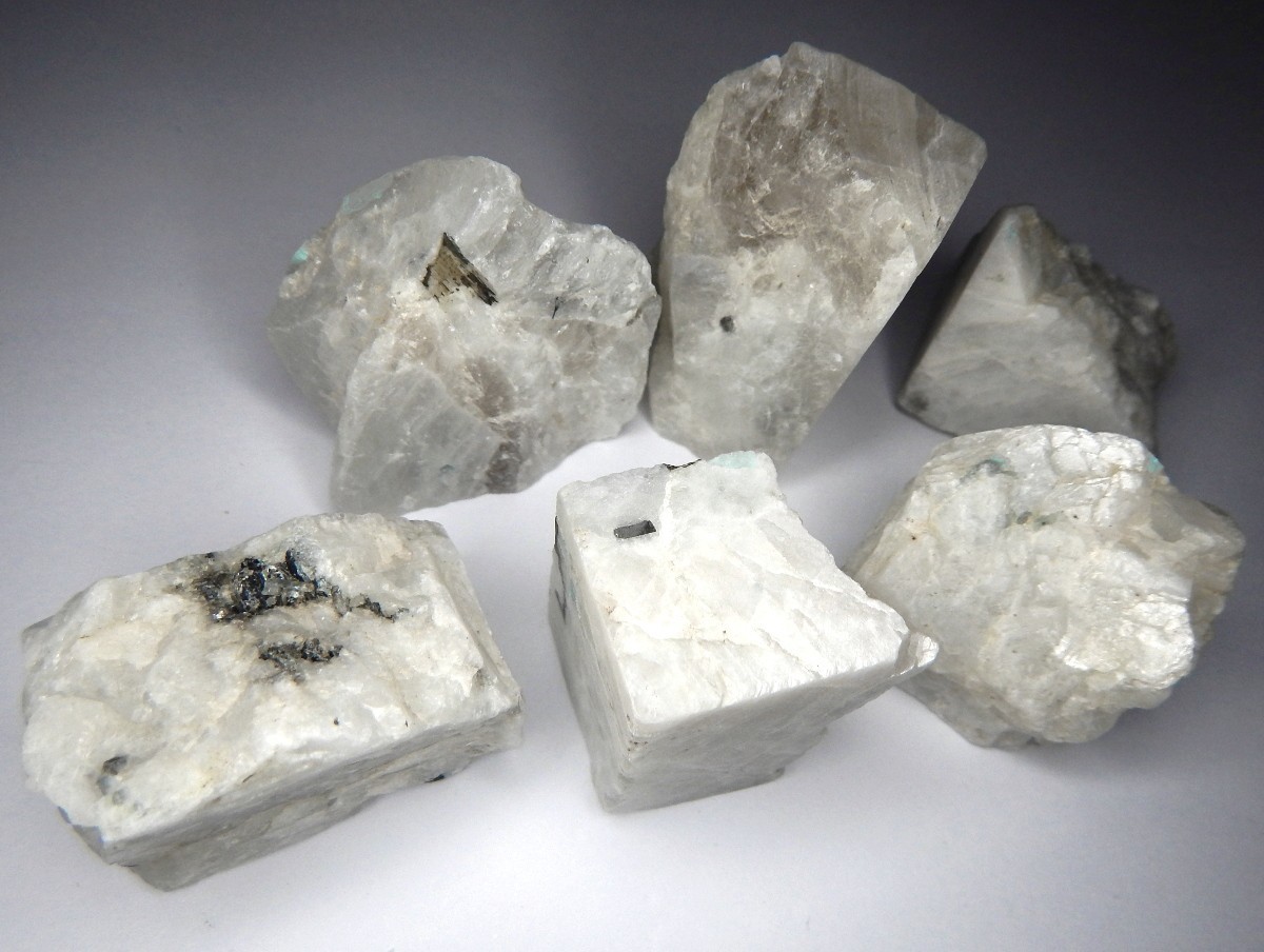 173g Lot Rainbow Moonstone with Adularescence Tourmaline Hematite Natural Mined