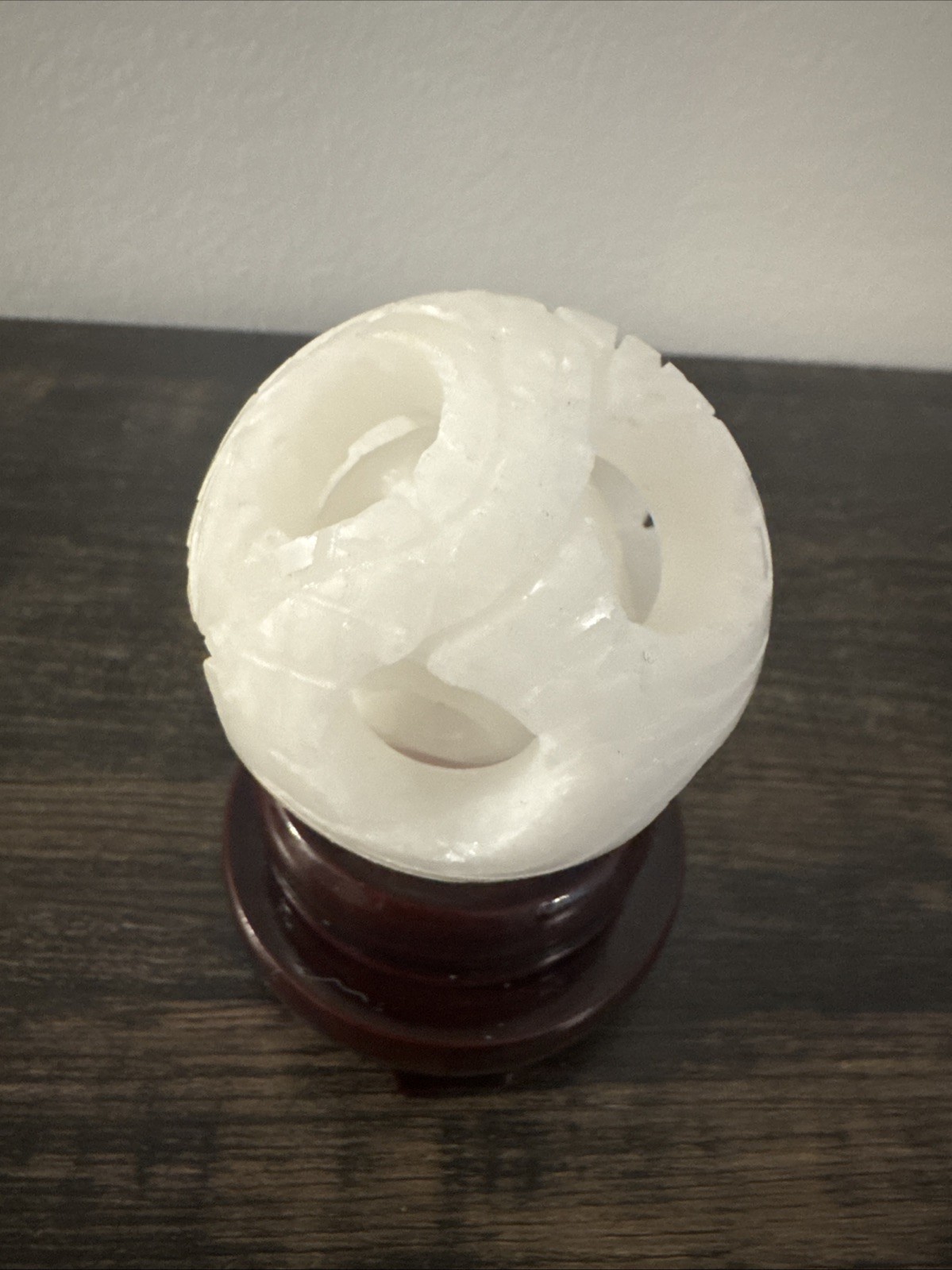 White Jade Crystal Chinese Puzzle Sphere 107 Grams 2.1”