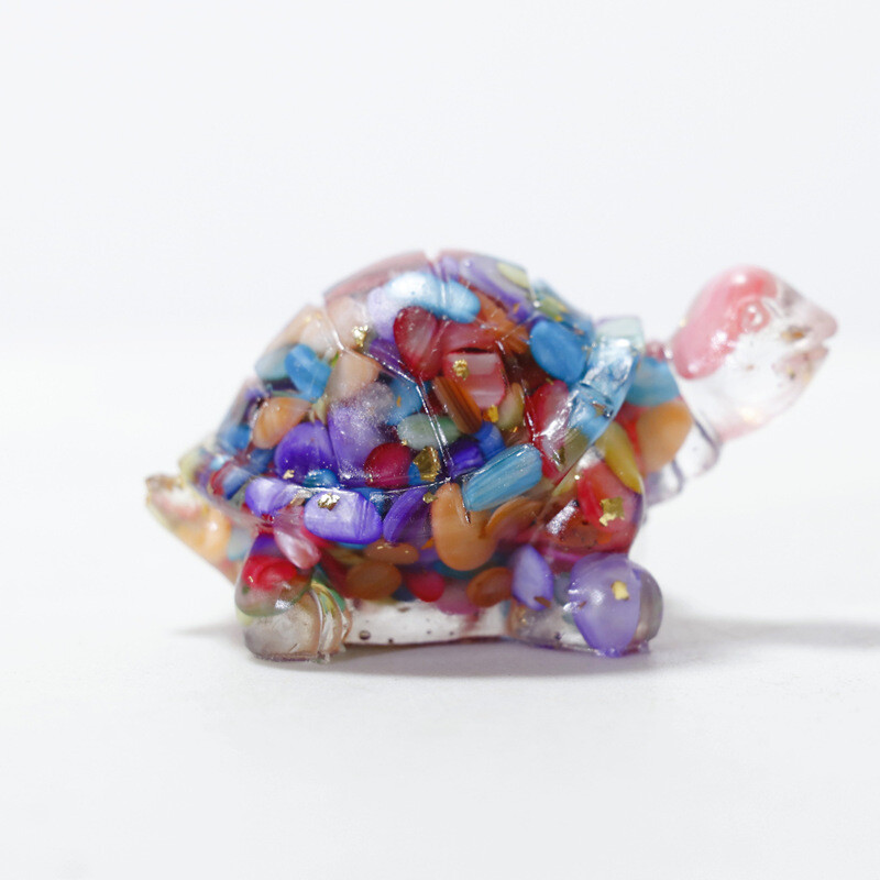 Natural Colorful Scallop Quartz Crystal Longevity Turtle Gravel Mini Resin Decor